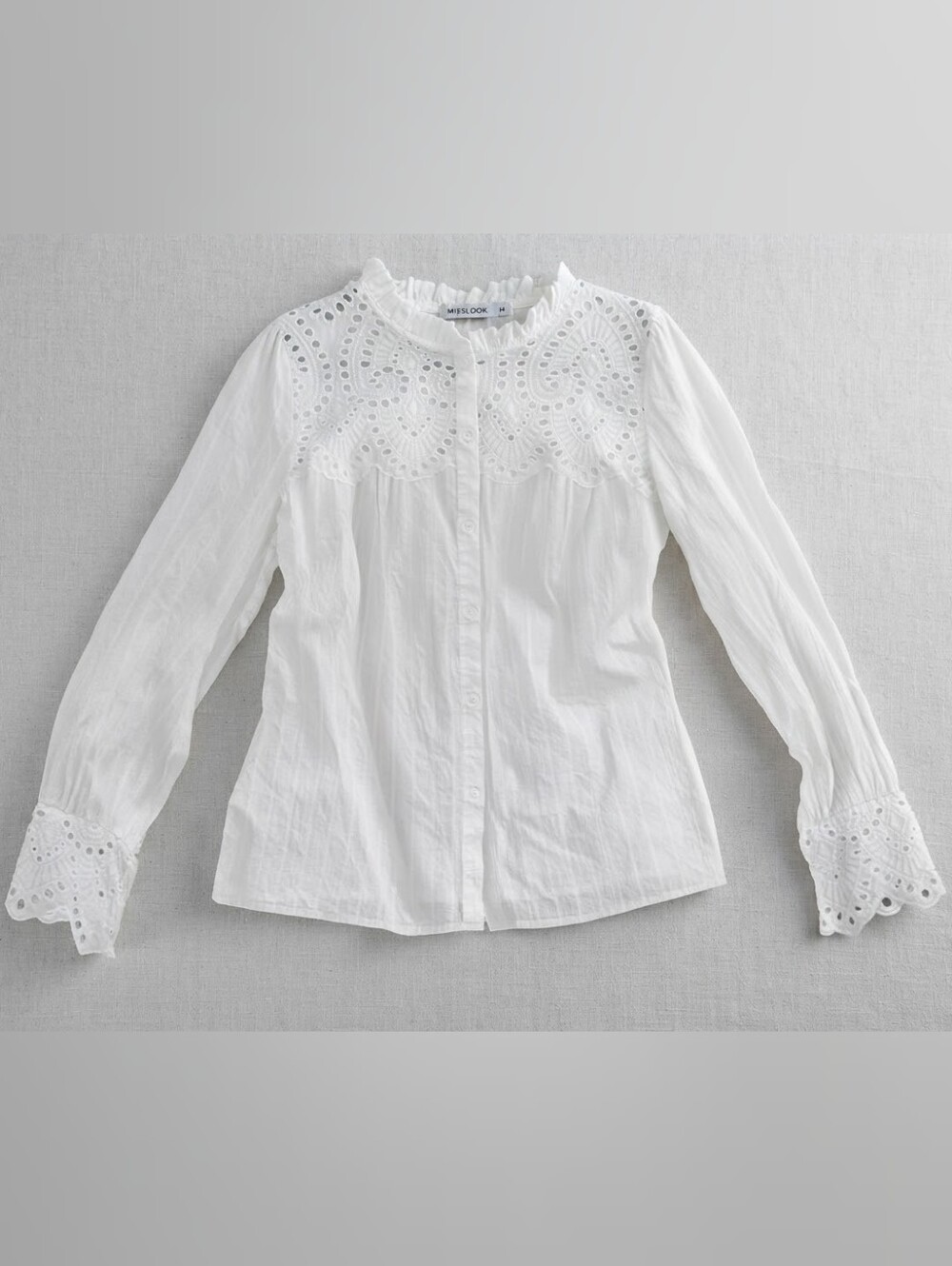 Misslook White Eyelet Lace Button-Down Shirt